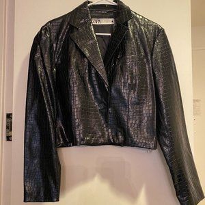 Zara black crocodile cropped jacket